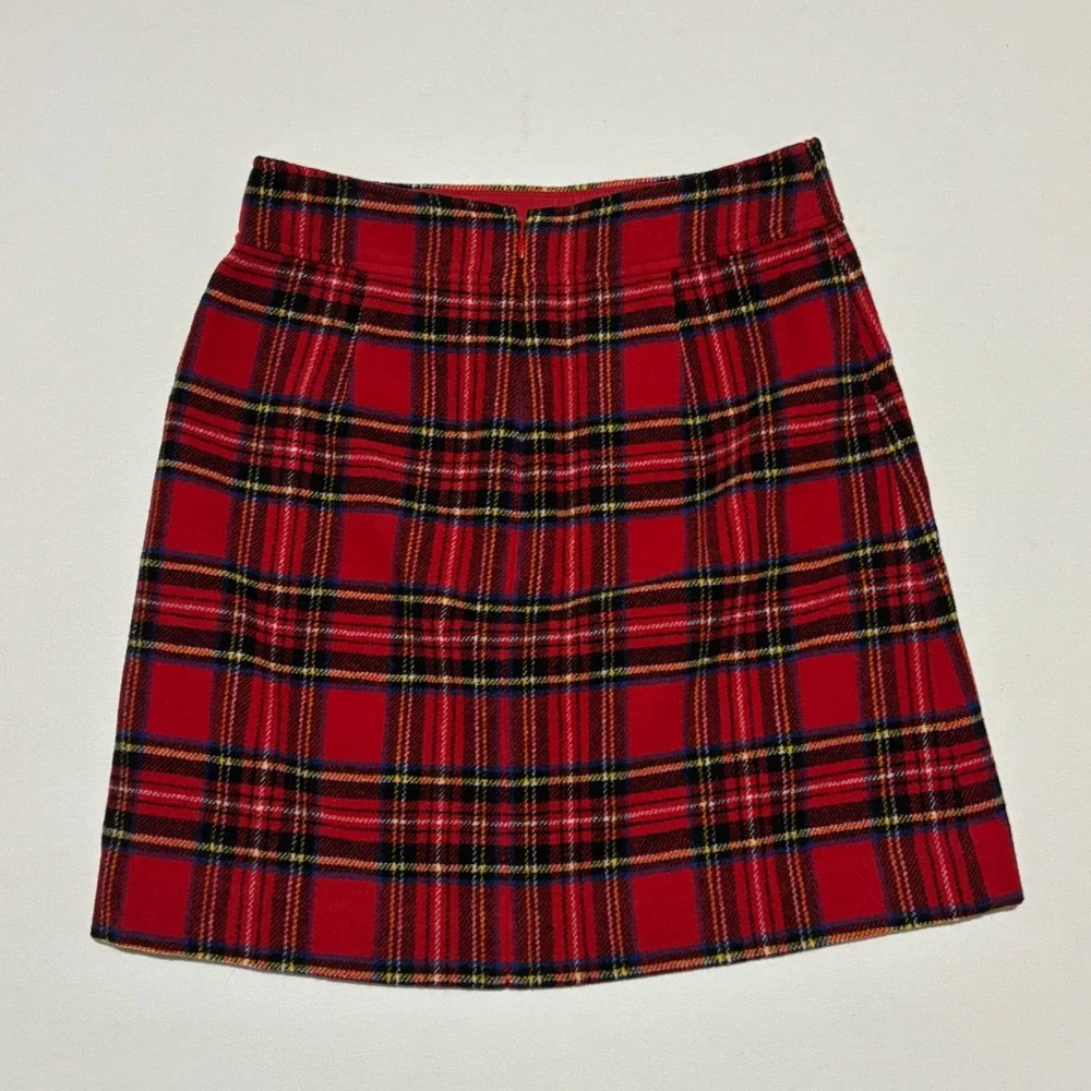NEW J.Crew Plaid Mini Skirt Womens 2 Red Tartan Wool Blend Preppy Academic